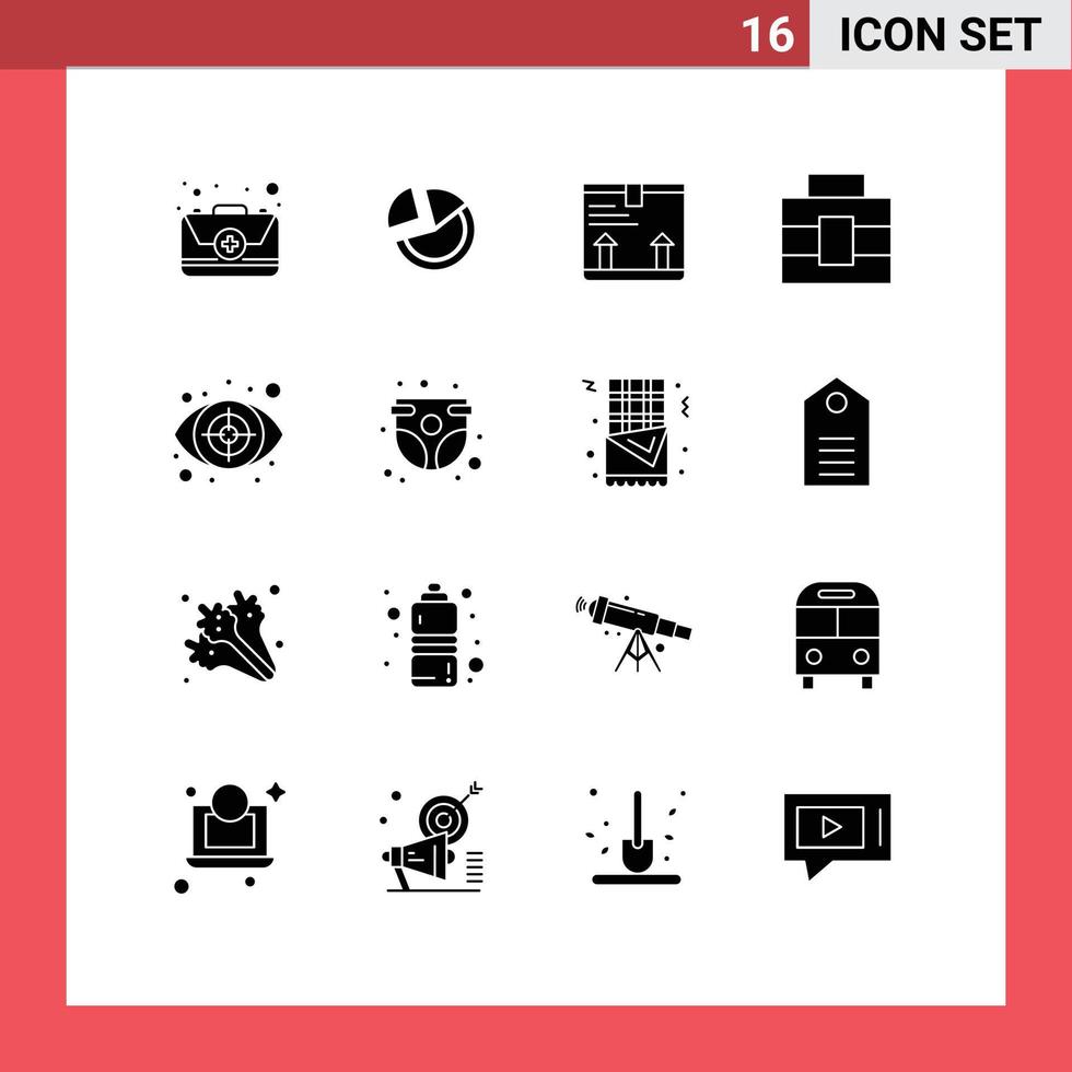 Mobile Interface Solid Glyph Set of 16 Pictograms of eye tools pie toolbox up Editable Vector Design Elements