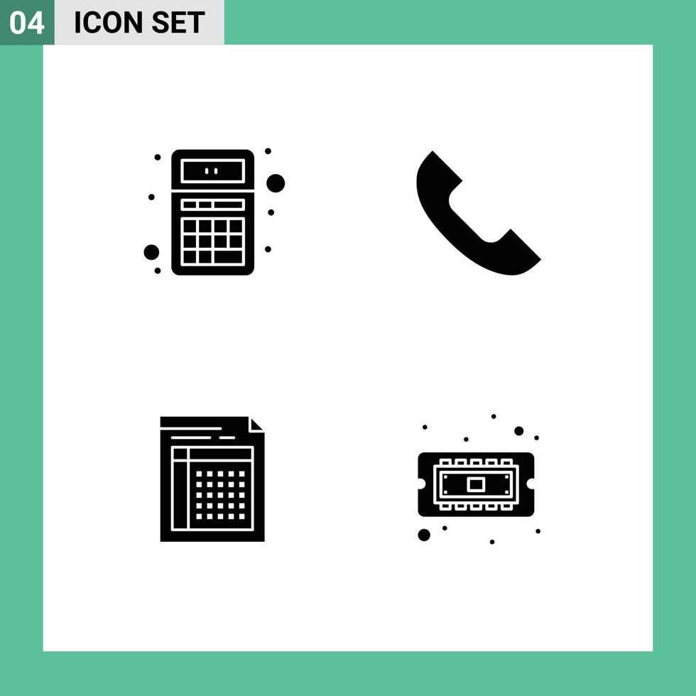 Set of 4 Modern UI Icons Symbols Signs for add audit calculator phone document Editable Vector Design Elements