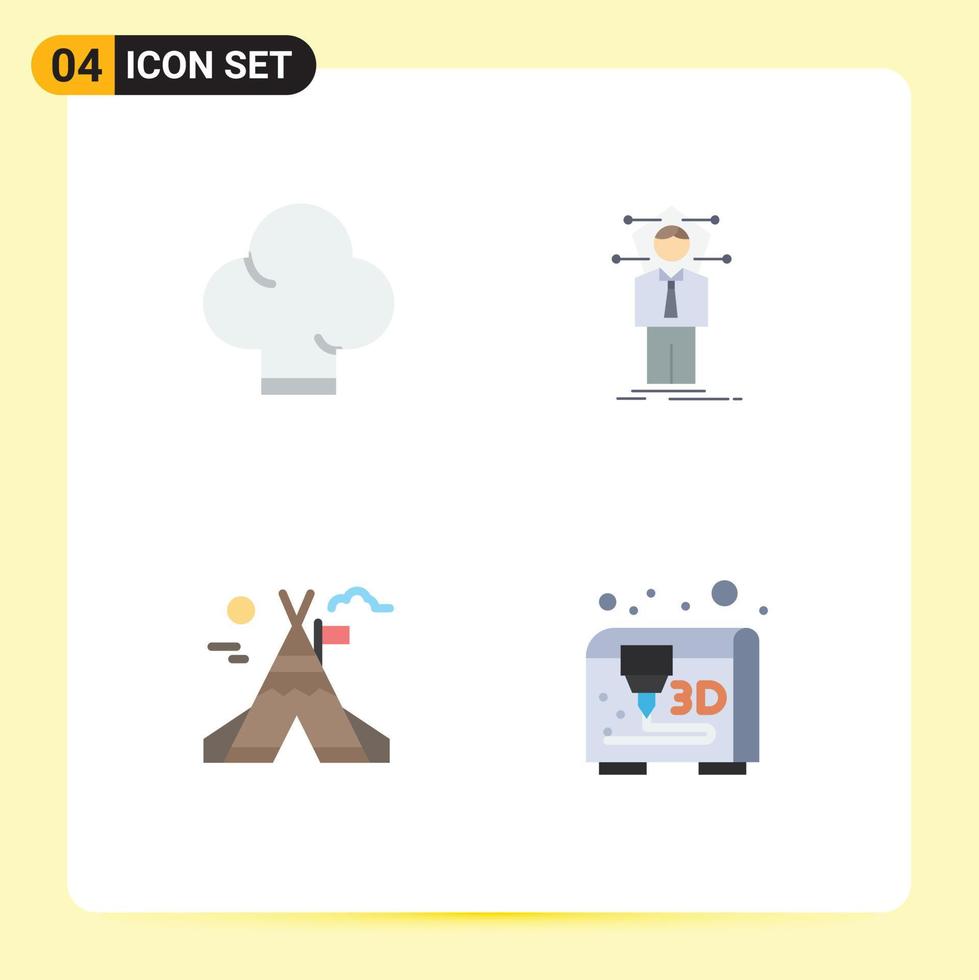 Group of 4 Flat Icons Signs and Symbols for chef camp business network modeling Editable Vector Design Elements