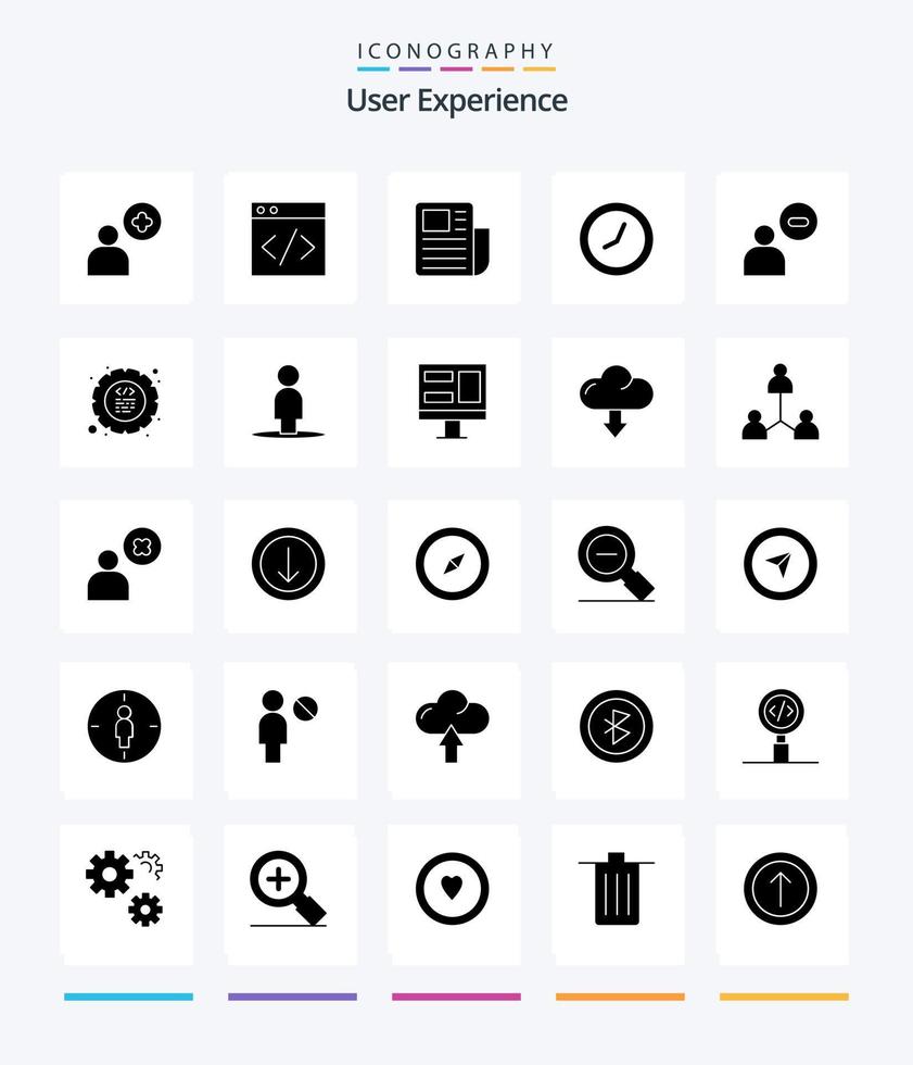 Creative User Experience 25 Glyph Solid Black icon pack  Such As . time.. clock. text sheet vector