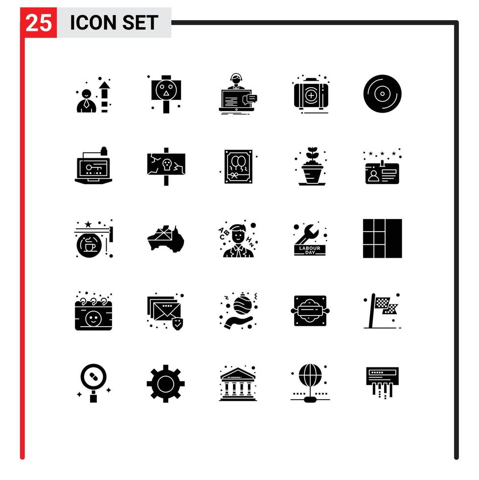 Universal Icon Symbols Group of 25 Modern Solid Glyphs of devices kit chat first aid Editable Vector Design Elements