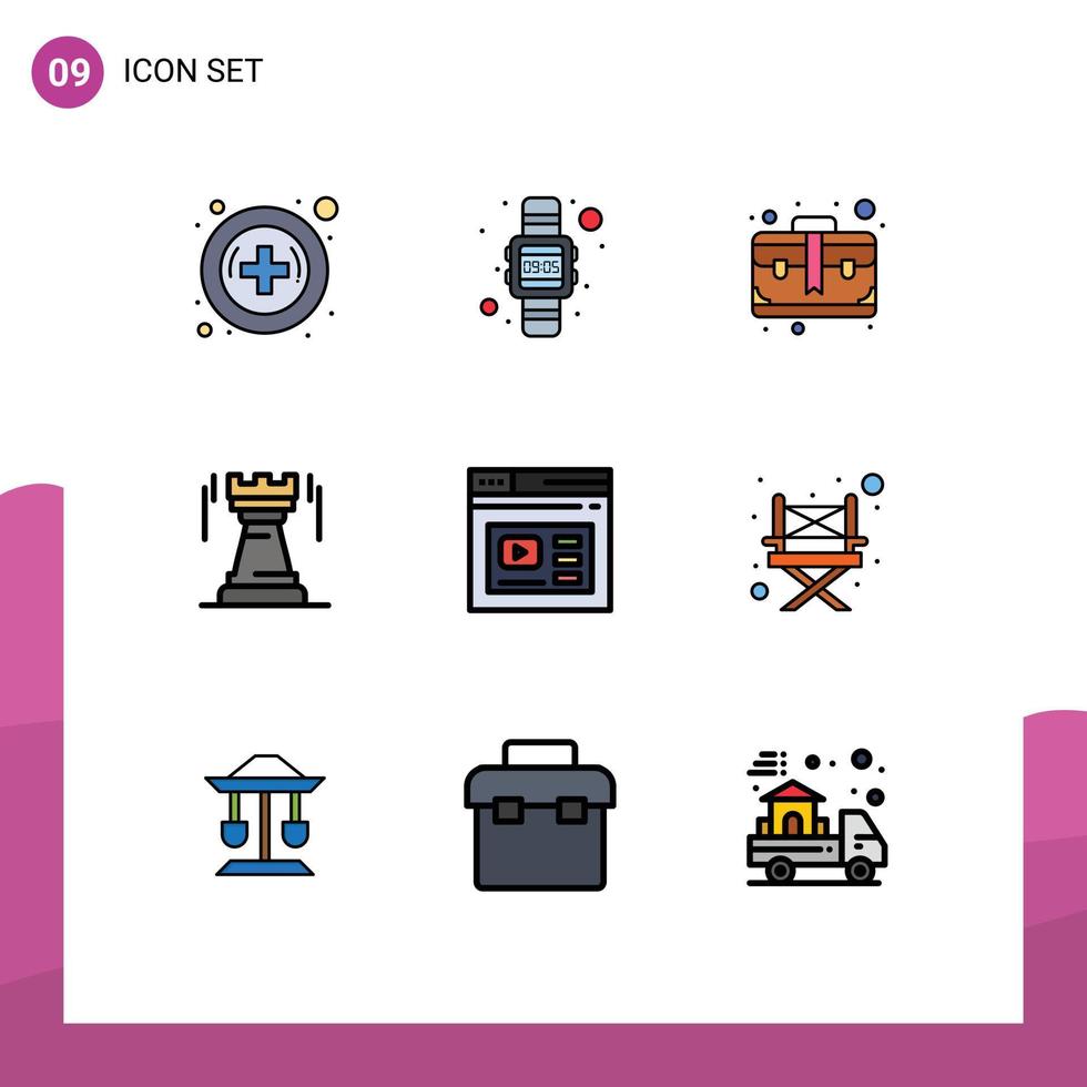9 Thematic Vector Filledline Flat Colors and Editable Symbols of page fort brief bastion tower Editable Vector Design Elements