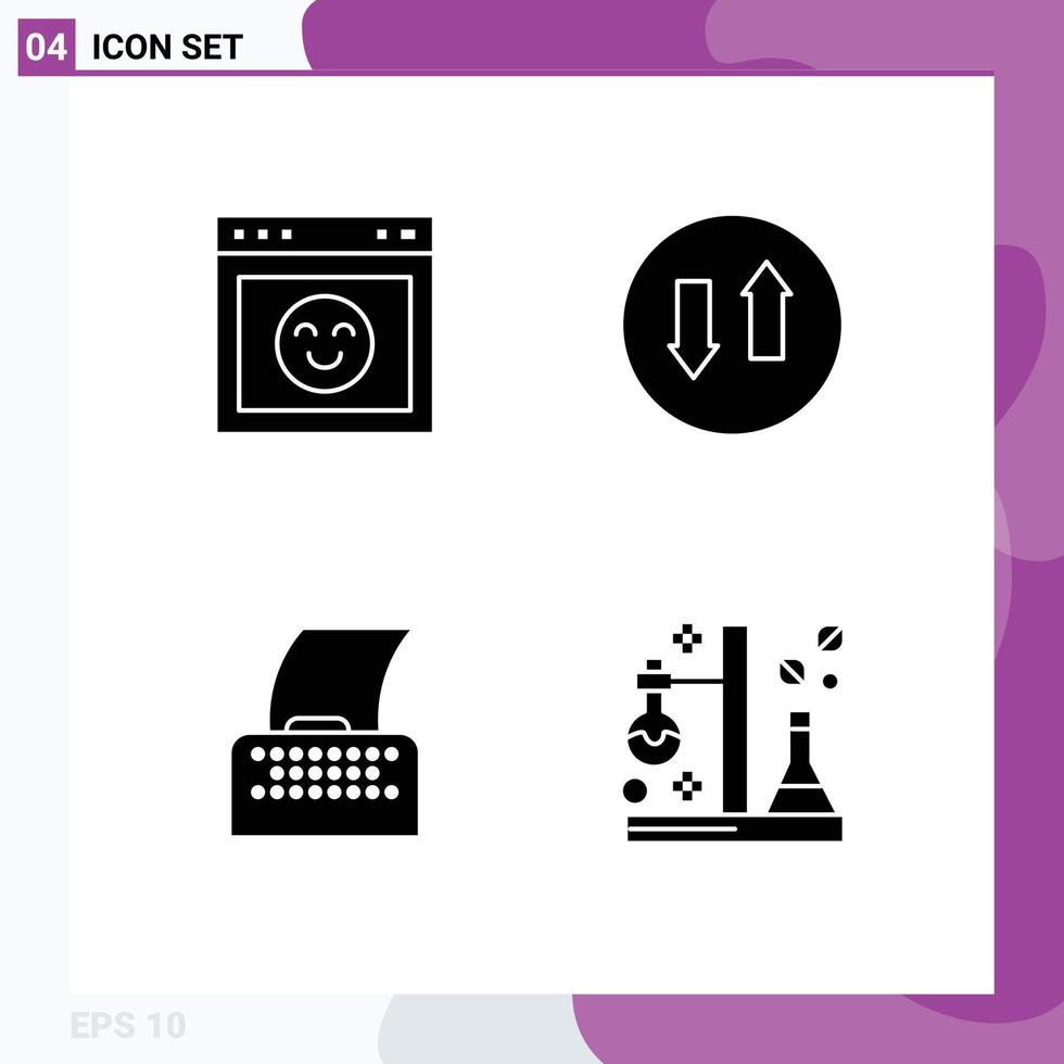 Modern Set of 4 Solid Glyphs and symbols such as browser paper website streaming typewriter Editable Vector Design Elements