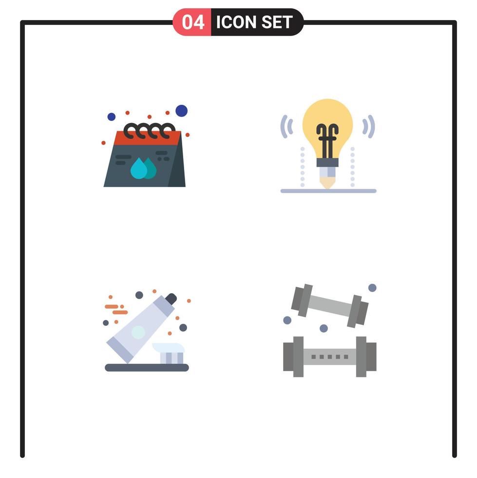 conjunto de iconos planos de interfaz móvil de 4 pictogramas de publicidad ciencia bombilla de impresión cepillo de dientes elementos de diseño vectorial editables vector