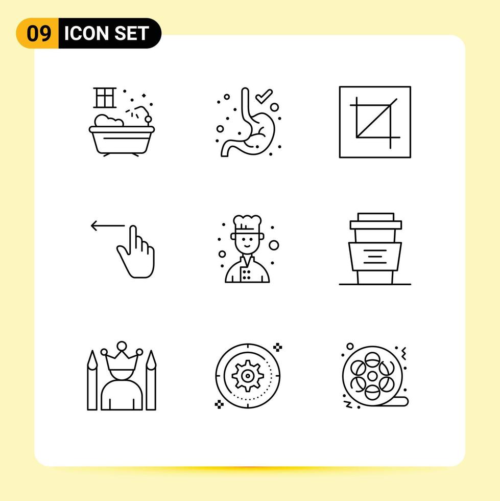 User Interface Pack of 9 Basic Outlines of cook avatar interface left gestures Editable Vector Design Elements