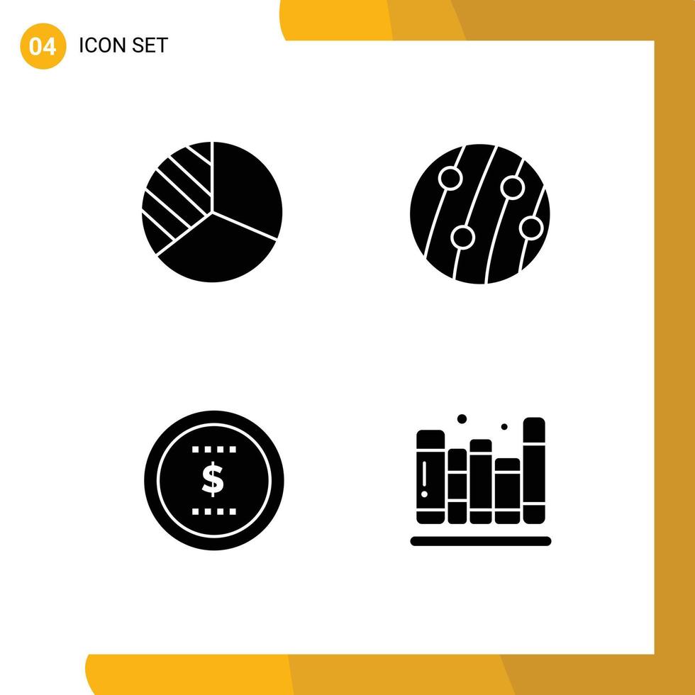 Pack of 4 creative Solid Glyphs of diagram coin dandruff scalp disease office Editable Vector Design Elements