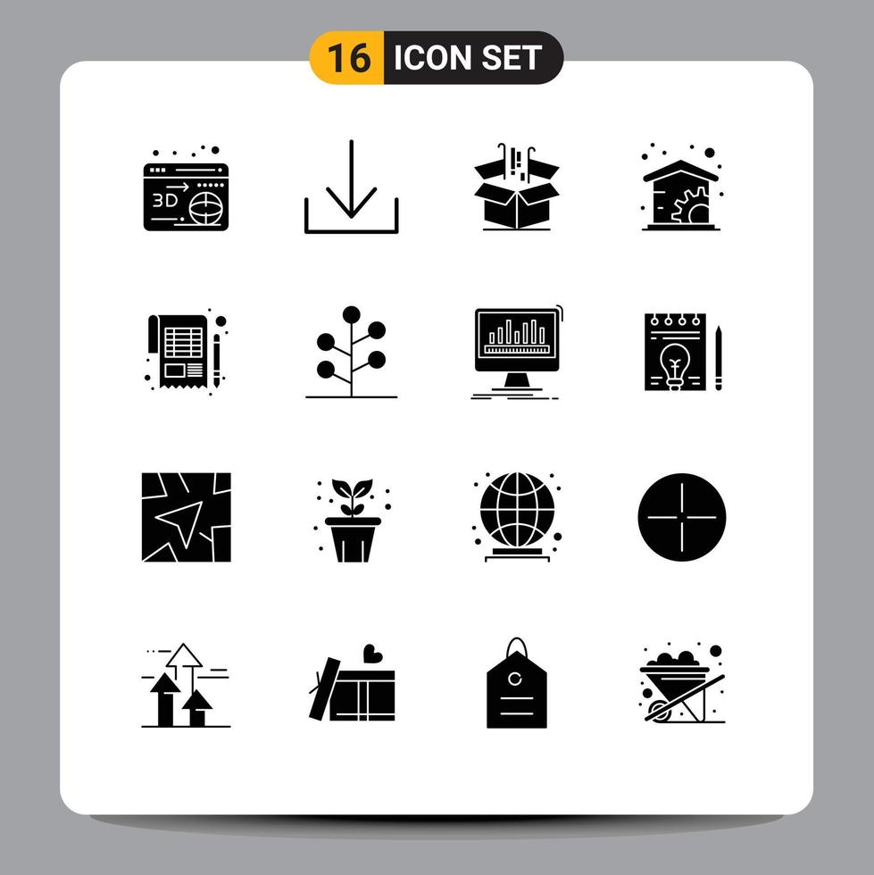 Mobile Interface Solid Glyph Set of 16 Pictograms of tax payment goods balance management Editable Vector Design Elements