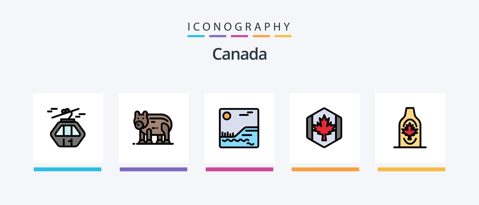 la línea de canadá llenó el paquete de 5 iconos, incluido canadá. Fuegos artificiales. premio. madera. Iniciar sesión. diseño de iconos creativos vector