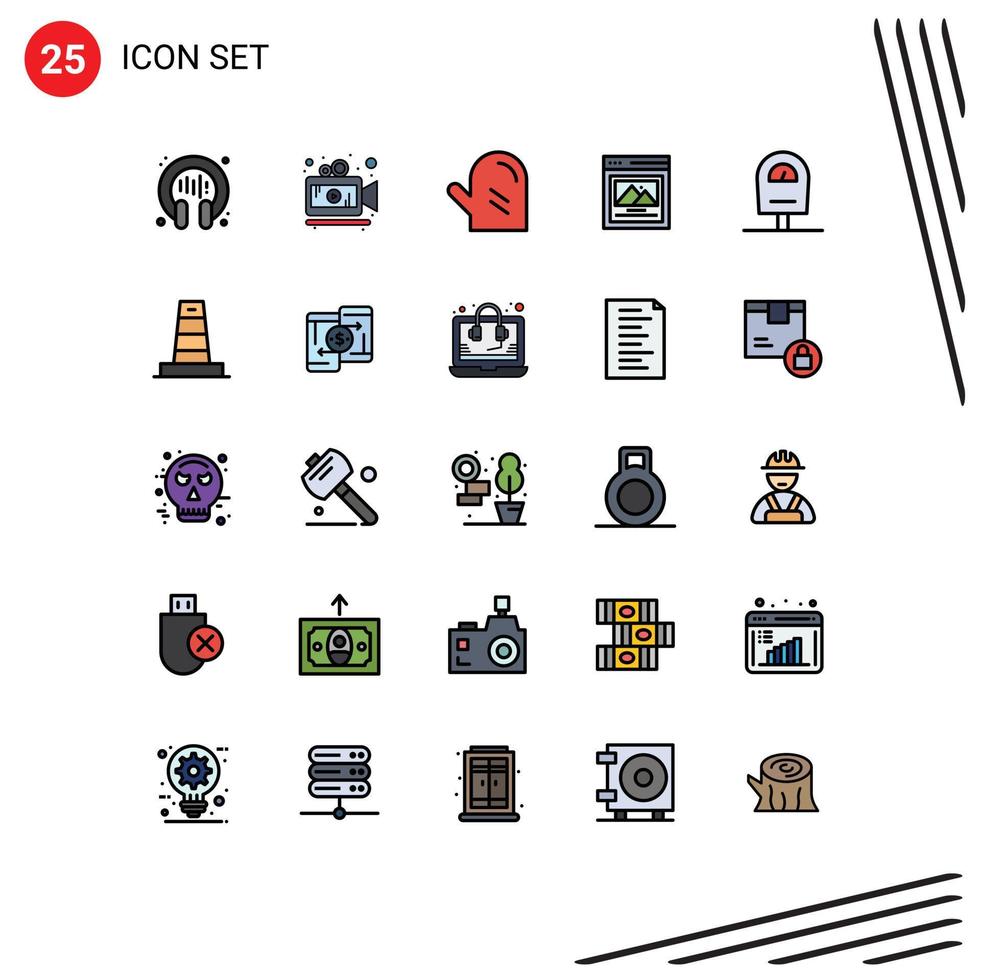 Pack of 25 Modern Filled line Flat Colors Signs and Symbols for Web Print Media such as business meter food machine custom image Editable Vector Design Elements