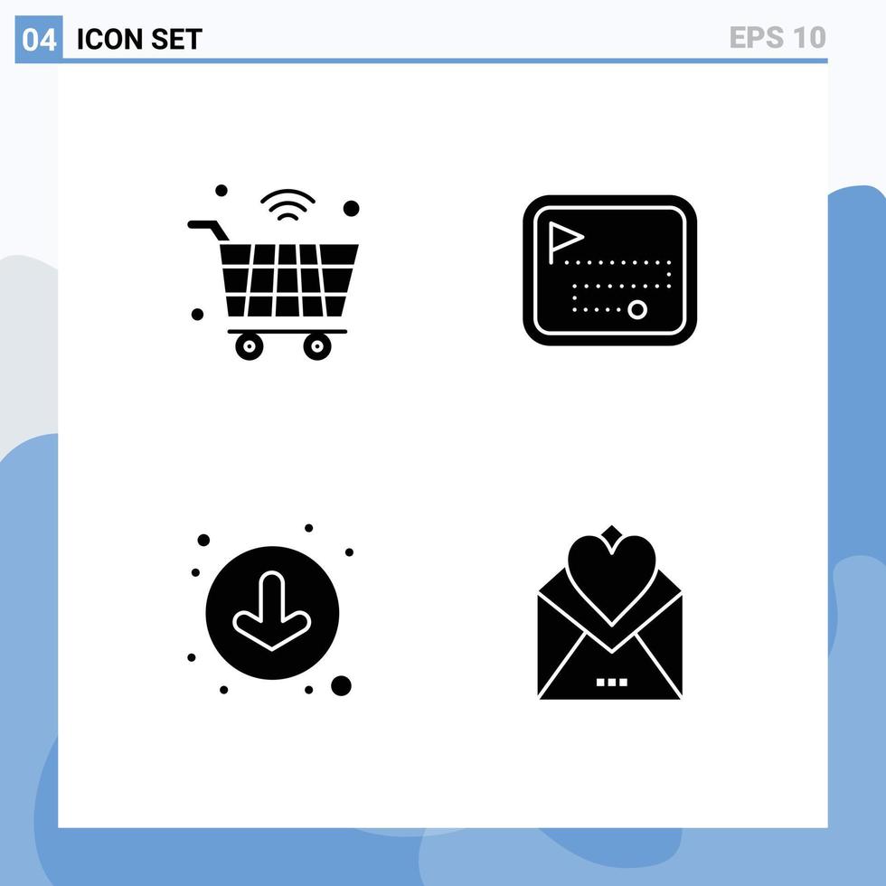 Group of 4 Modern Solid Glyphs Set for cart arrows iot point down Editable Vector Design Elements