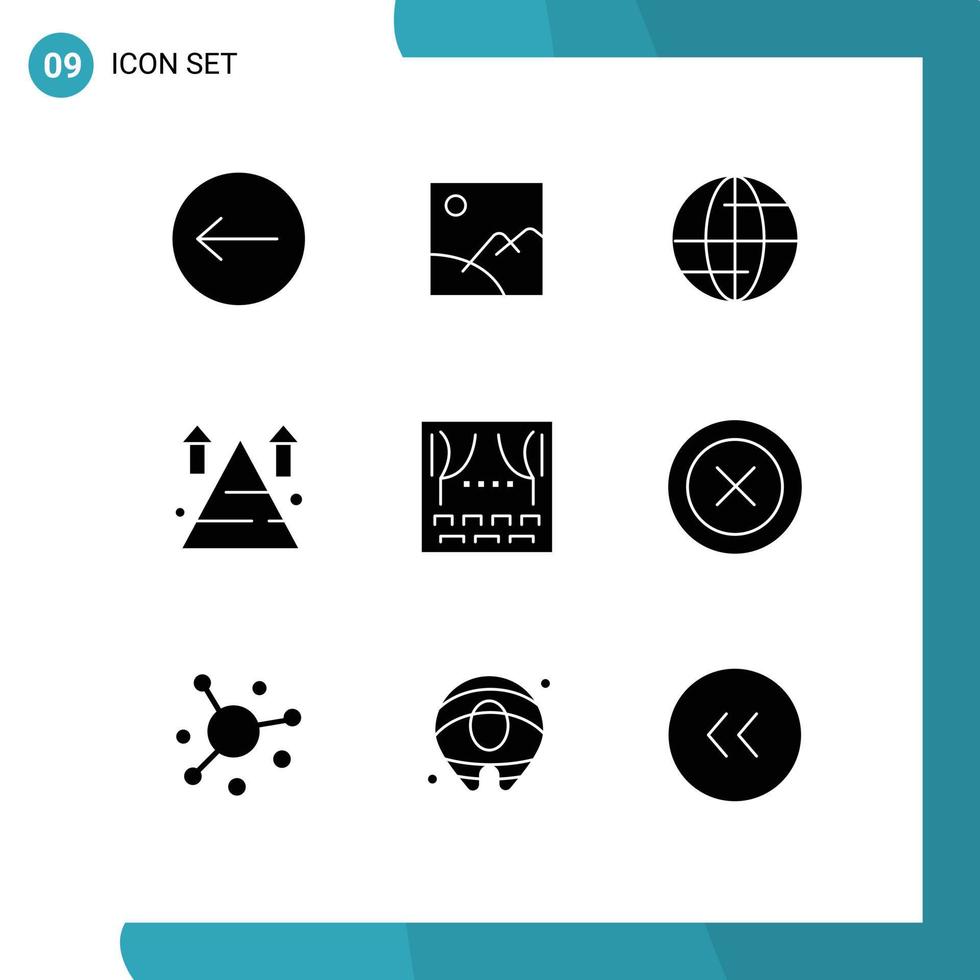 9 Universal Solid Glyph Signs Symbols of party celebration globe top arrow Editable Vector Design Elements