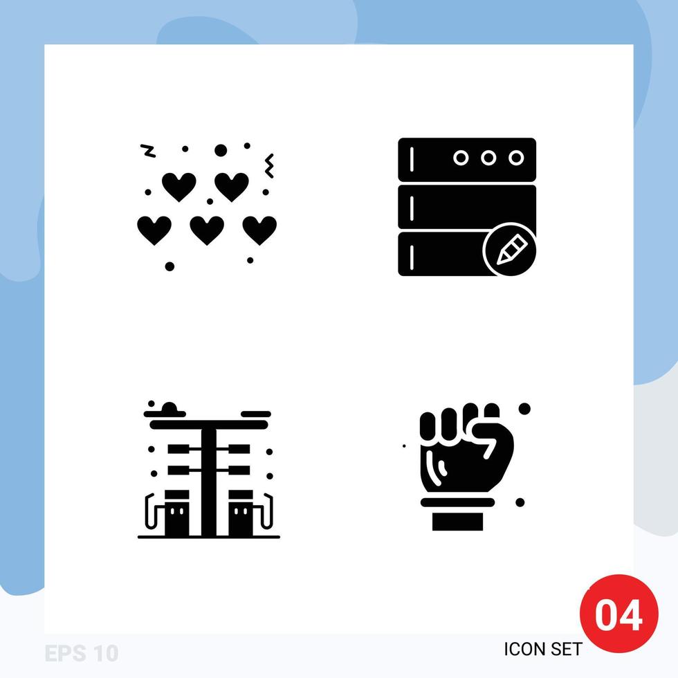 Stock Vector Icon Pack of 4 Line Signs and Symbols for hearts gas database city labour hand Editable Vector Design Elements
