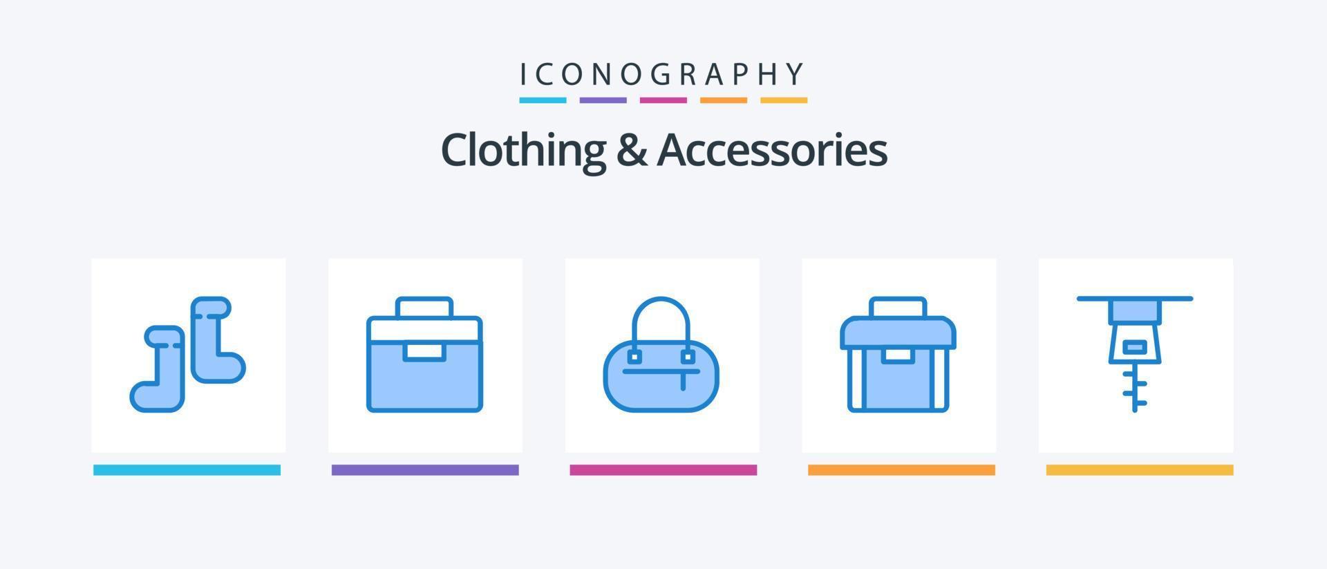 Paquete de 5 íconos azules de ropa y accesorios que incluye . maletín. ropa. diseño de iconos creativos vector