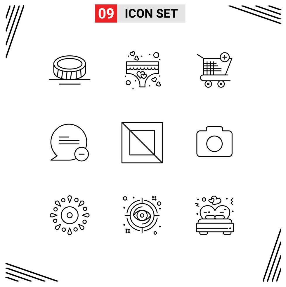 Universal Icon Symbols Group of 9 Modern Outlines of diagonal cross ecommerce message delete Editable Vector Design Elements