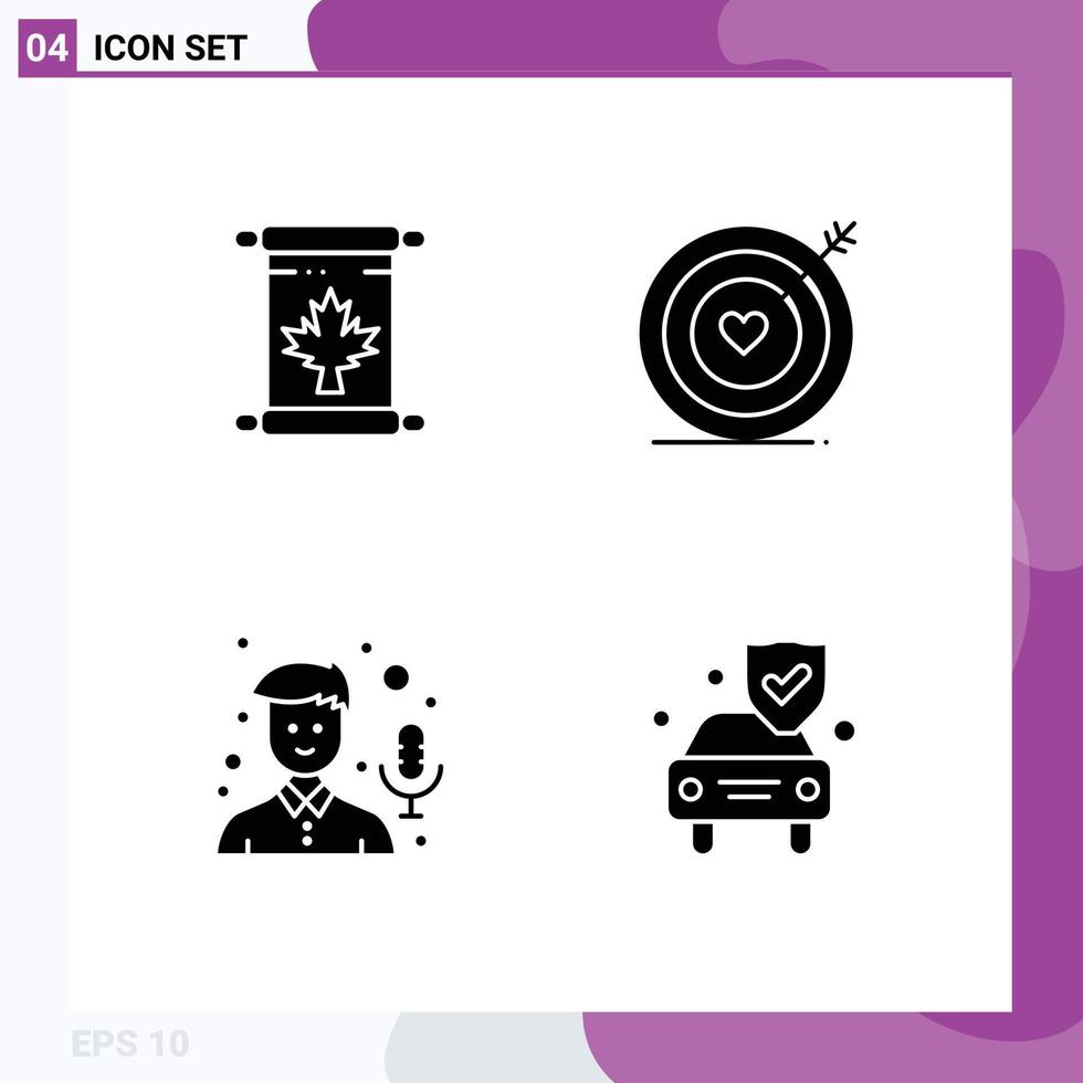 Pictogram Set of 4 Simple Solid Glyphs of note mic leaf heart recorder Editable Vector Design Elements