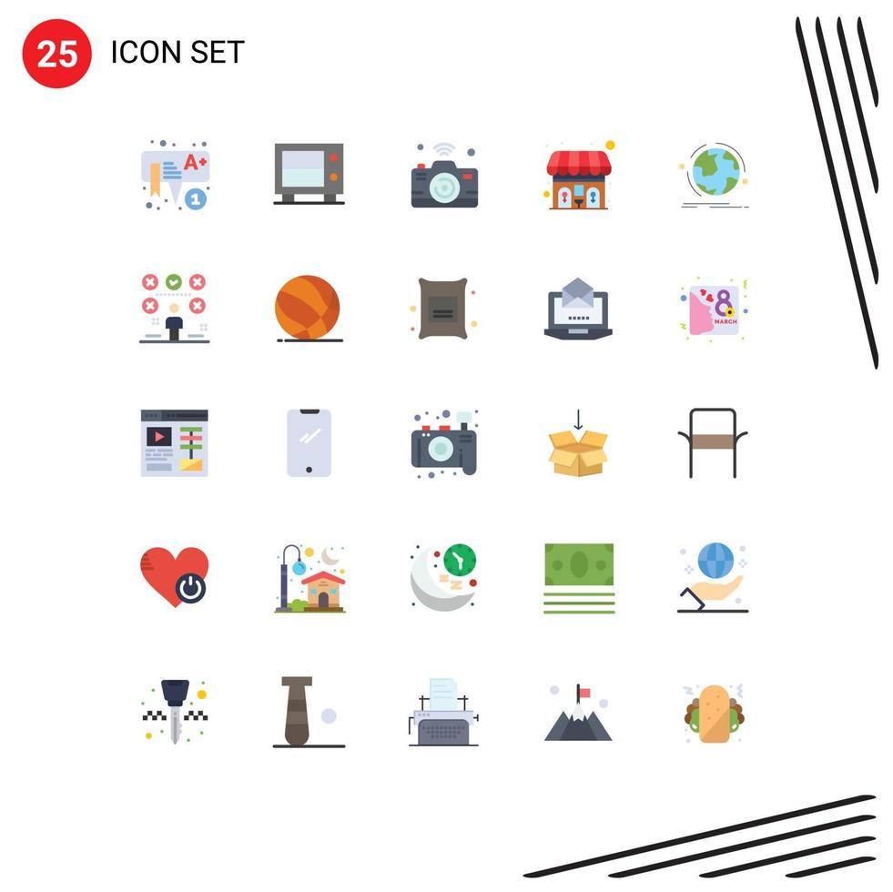 25 Universal Flat Color Signs Symbols of discover globe image wc public Editable Vector Design Elements