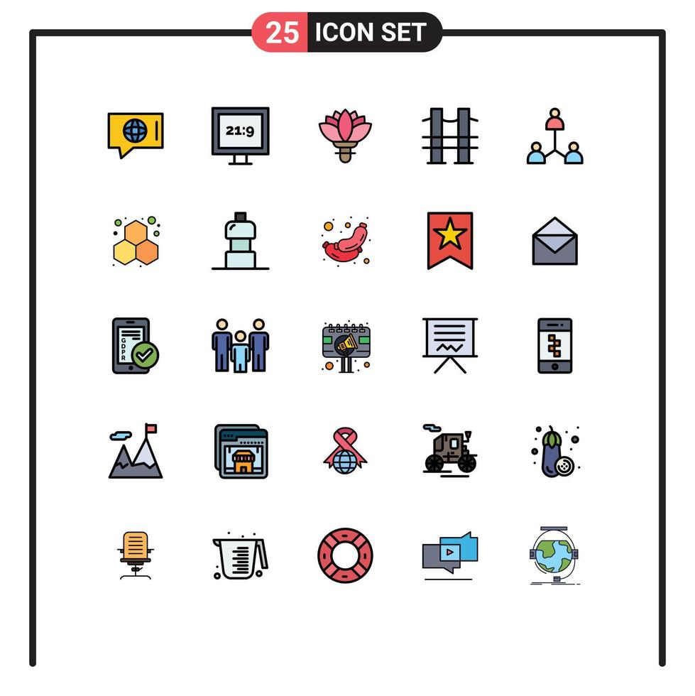 Filled line Flat Color Pack of 25 Universal Symbols of team group plant road journey Editable Vector Design Elements