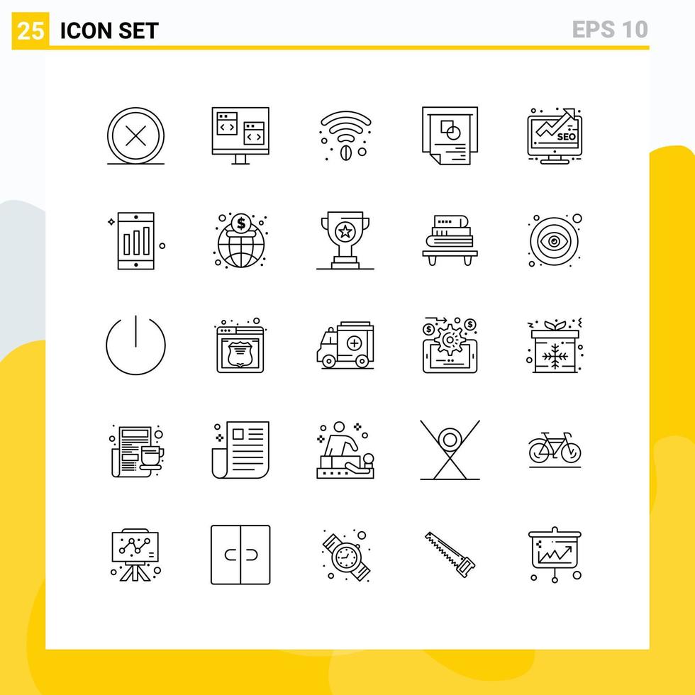 User Interface Pack of 25 Basic Lines of analysis presentation develop layout wifi Editable Vector Design Elements