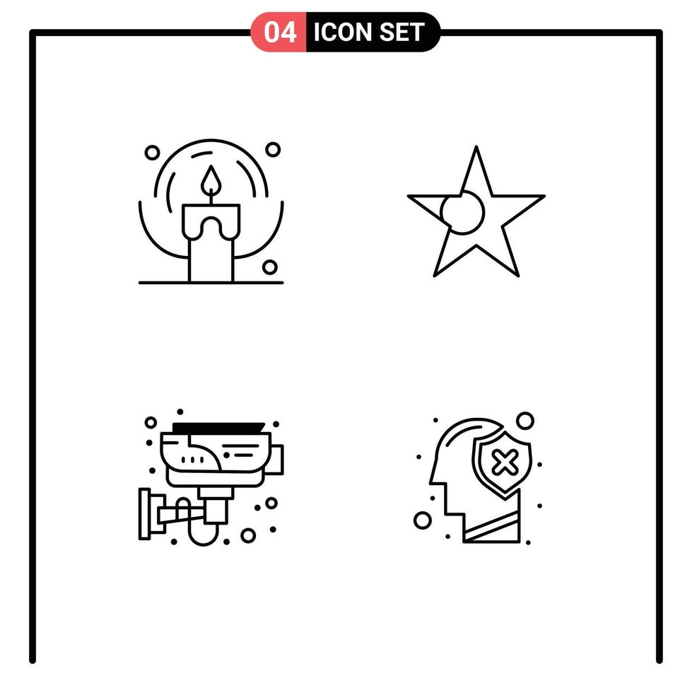 Set of 4 Modern UI Icons Symbols Signs for candle home night star technology Editable Vector Design Elements