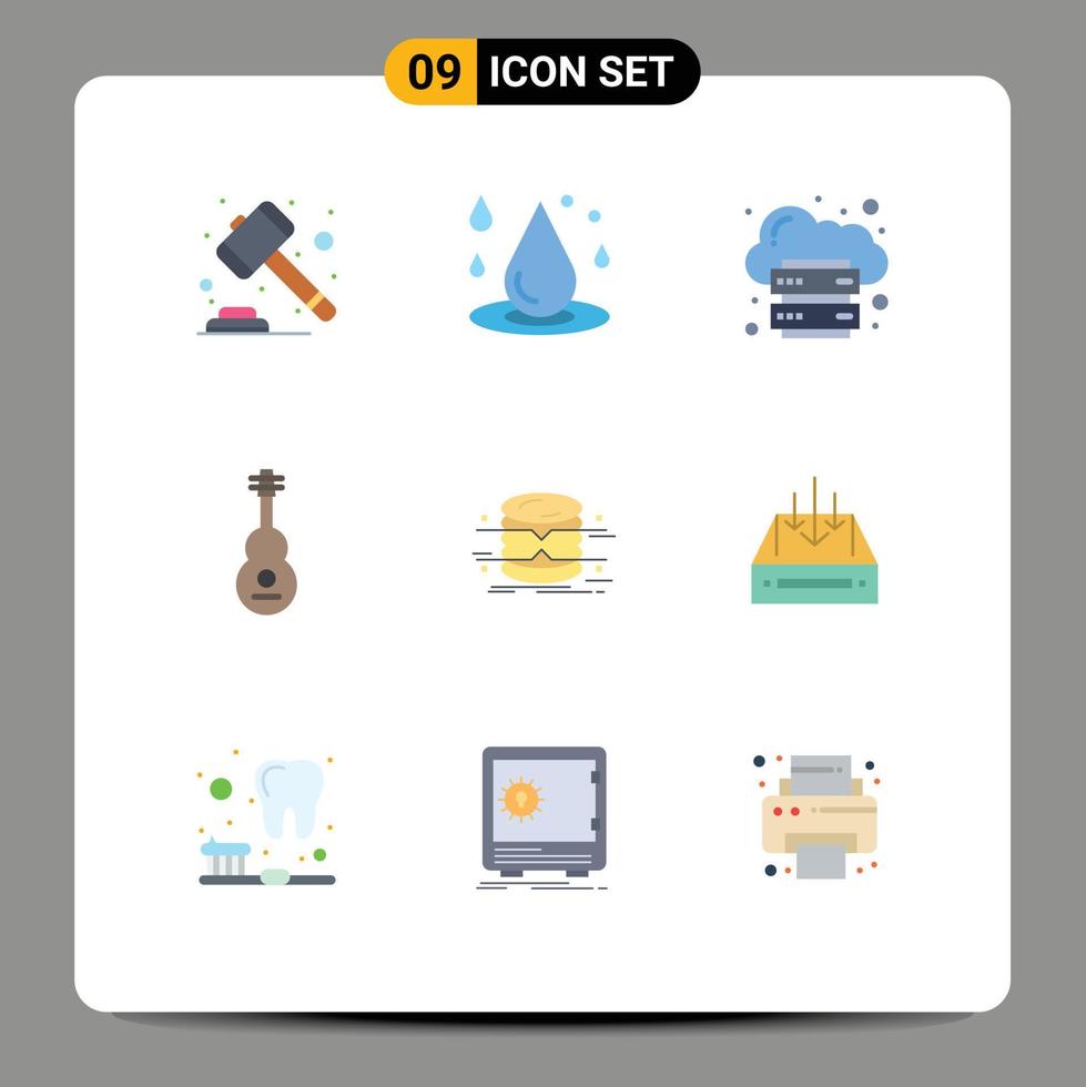 Editable Vector Line Pack of 9 Simple Flat Colors of sound instrument water audio internet Editable Vector Design Elements