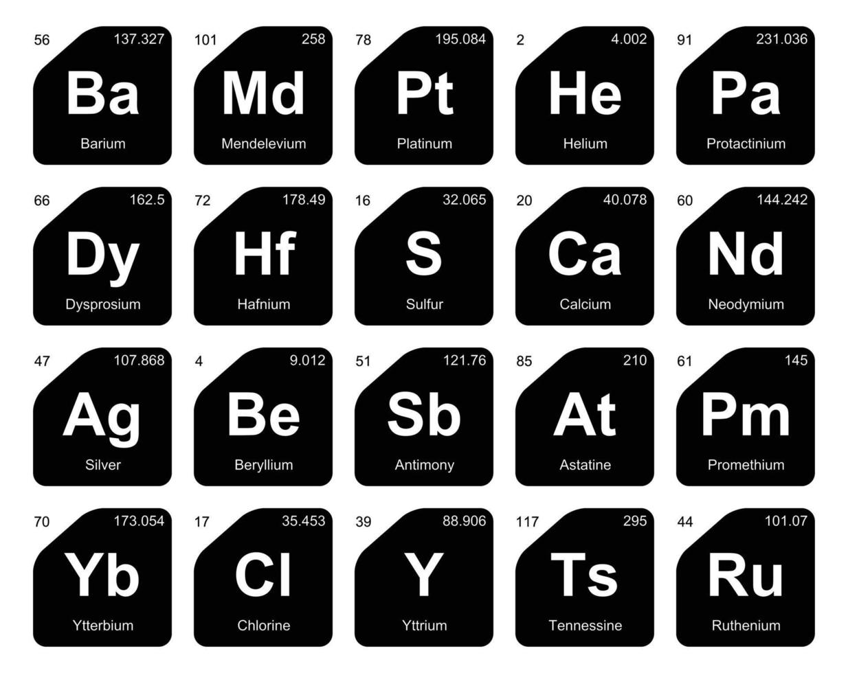 diseño de paquete de iconos de 20 tablas preiodicas de los elementos vector