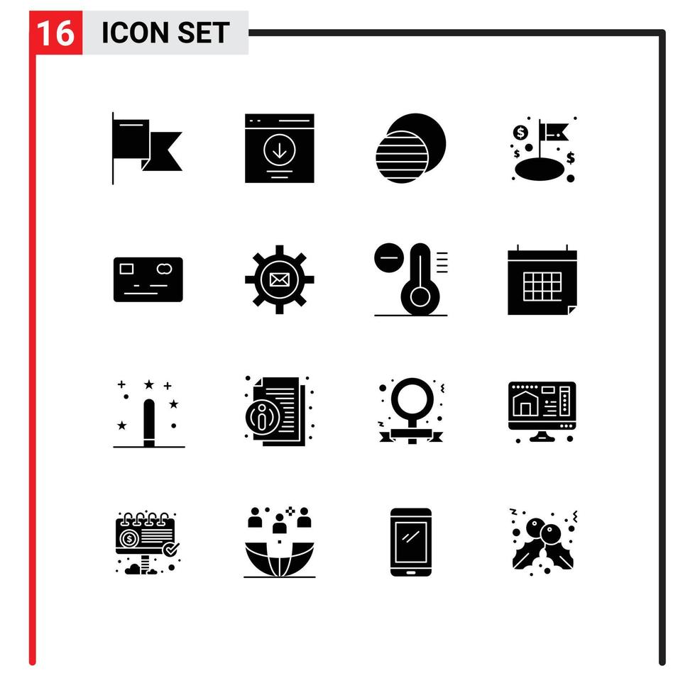 16 User Interface Solid Glyph Pack of modern Signs and Symbols of money management eclipse business dollar Editable Vector Design Elements