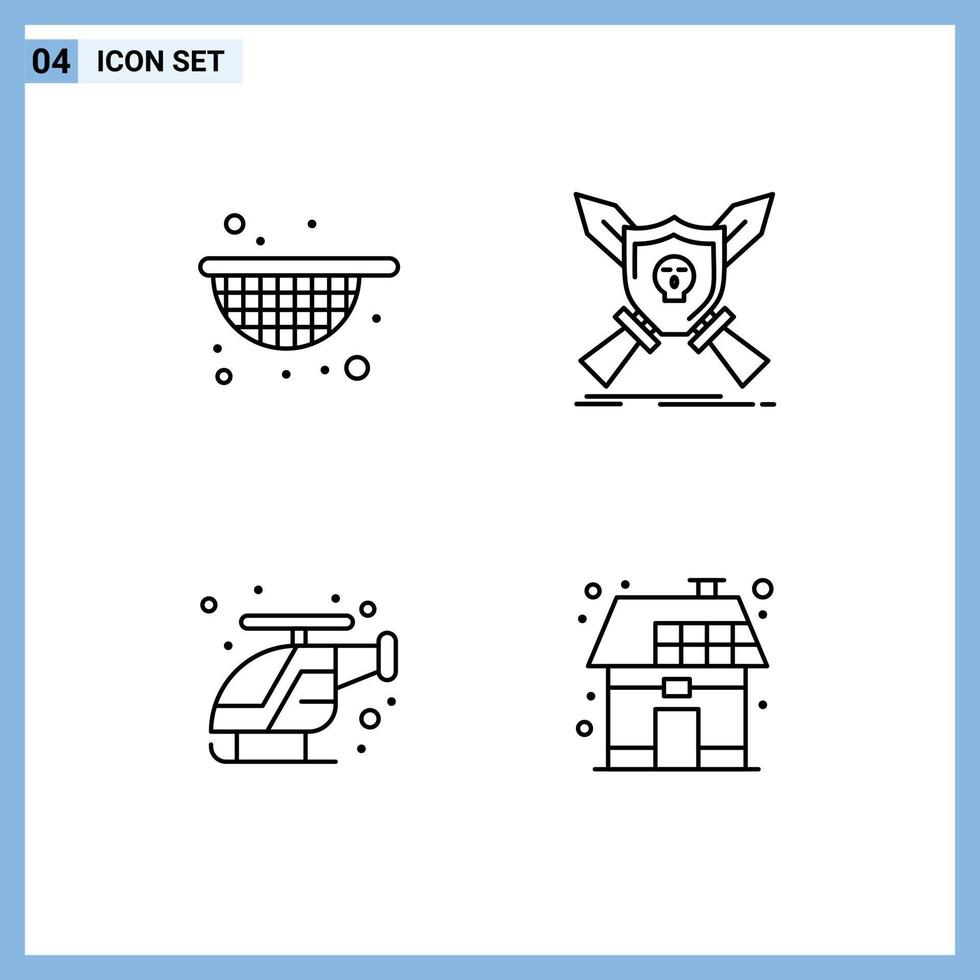 4 Thematic Vector Filledline Flat Colors and Editable Symbols of strainer fast badge shield help Editable Vector Design Elements