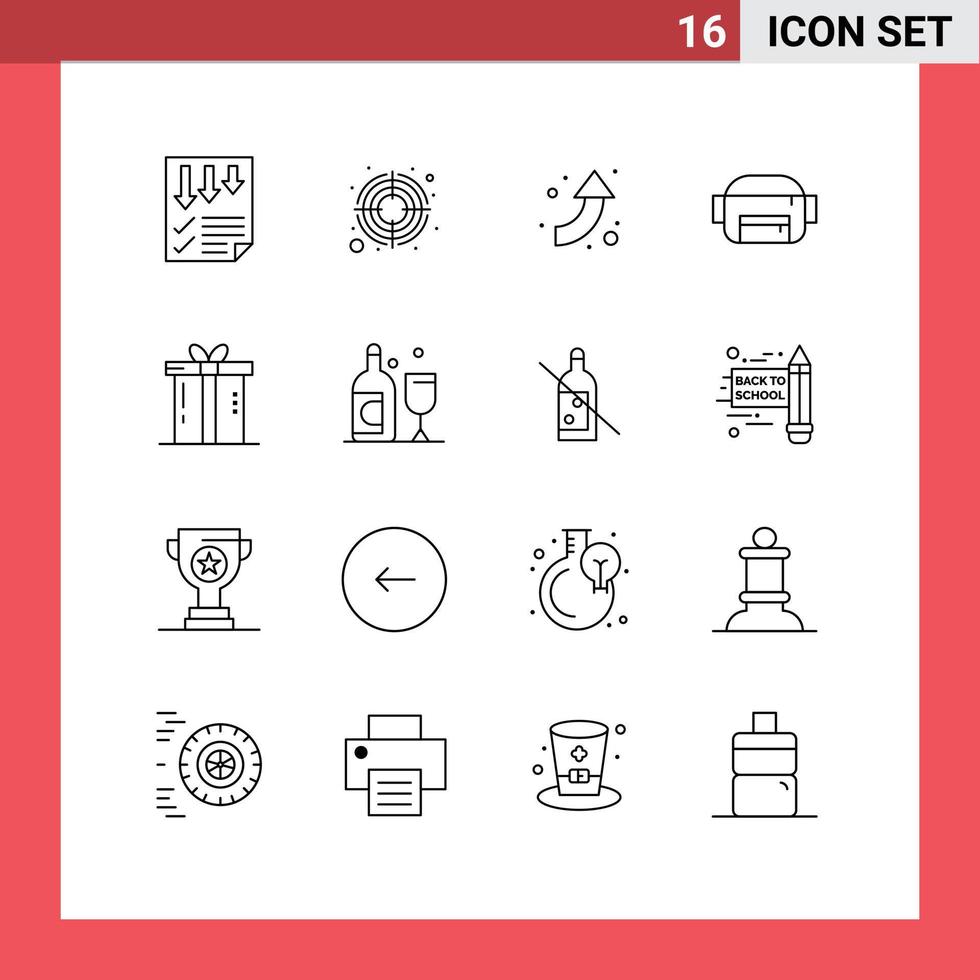Set of 16 Vector Outlines on Grid for present gift target dinner bag Editable Vector Design Elements