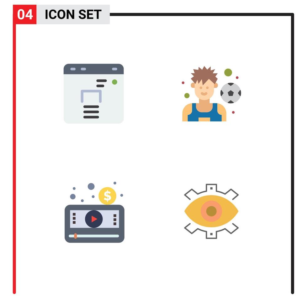 Set of 4 Modern UI Icons Symbols Signs for business player football money eye Editable Vector Design Elements