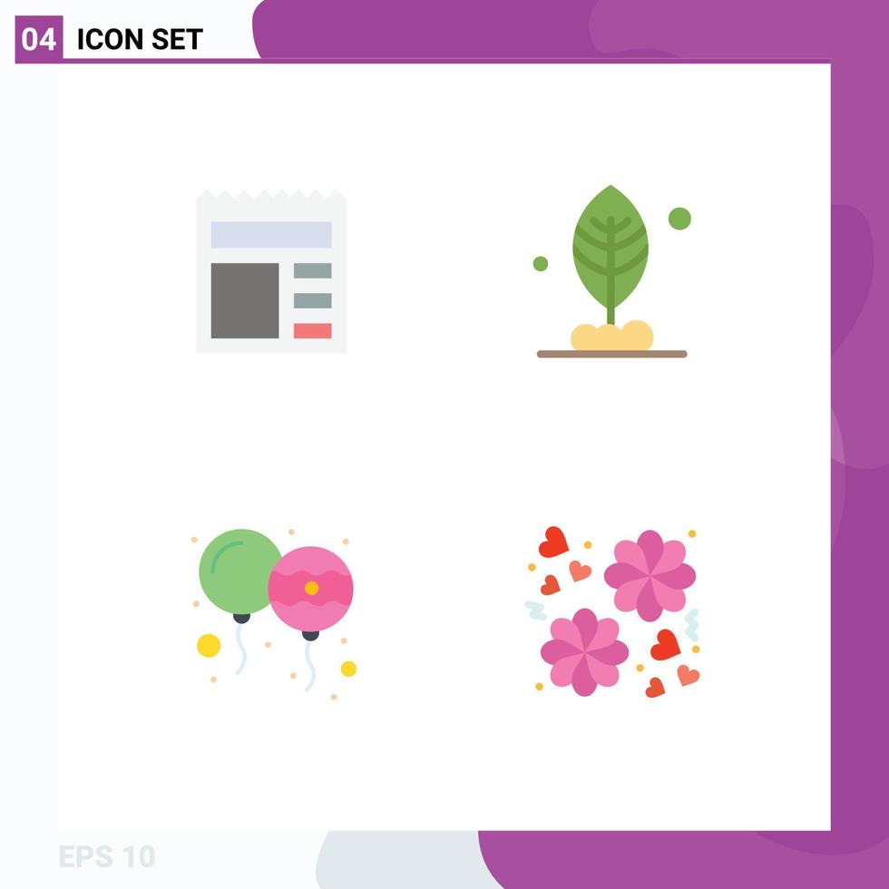4 Thematic Vector Flat Icons and Editable Symbols of document holi bank motivation flower Editable Vector Design Elements