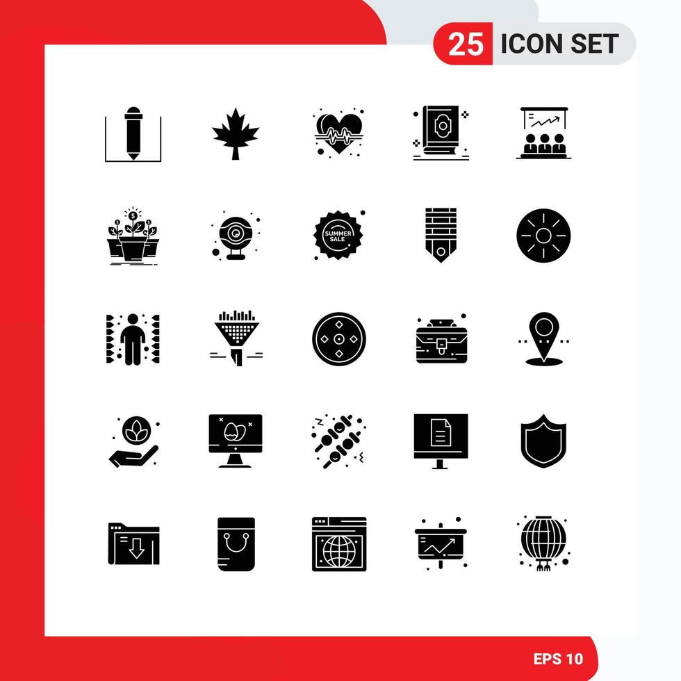 Pack of 25 creative Solid Glyphs of team board health care presentation muslim Editable Vector Design Elements