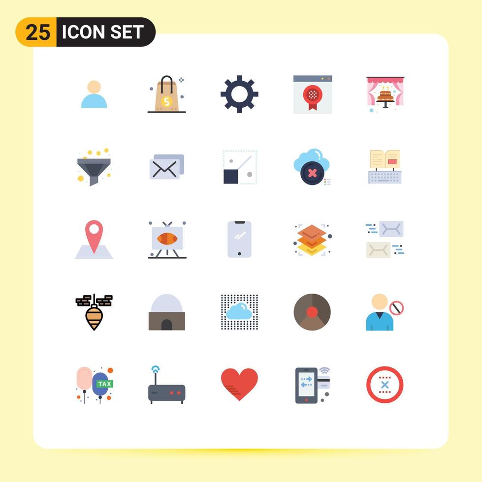 Mobile Interface Flat Color Set of 25 Pictograms of arch online setting medal award Editable Vector Design Elements