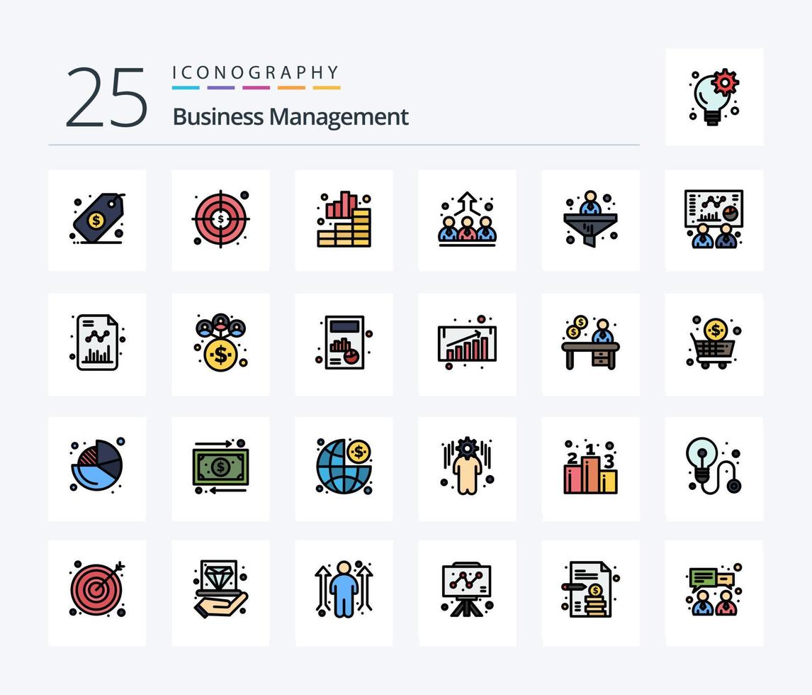 Business Management 25 Line Filled icon pack including filter. business. business. management. employee vector