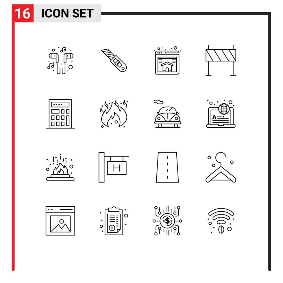 16 Creative Icons Modern Signs and Symbols of calculator obstacle cutter construction barrier Editable Vector Design Elements