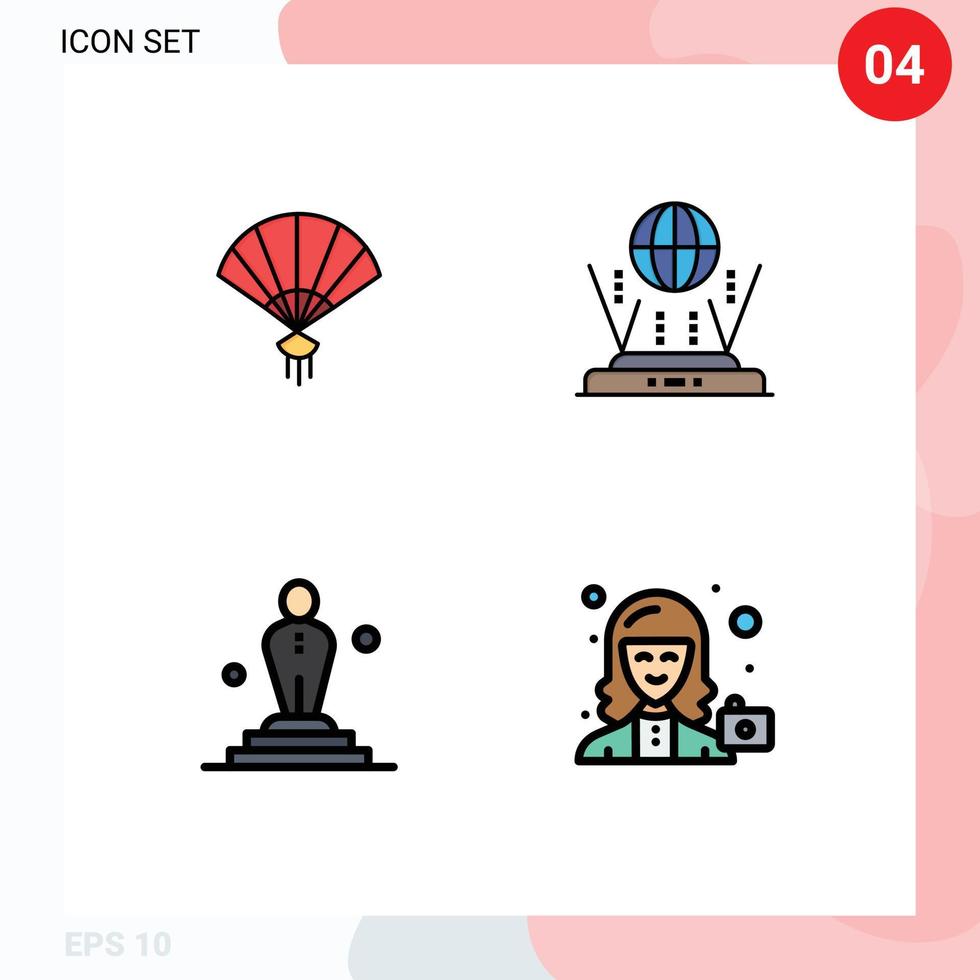 Set of 4 Modern UI Icons Symbols Signs for fan film chinese router oscar Editable Vector Design Elements