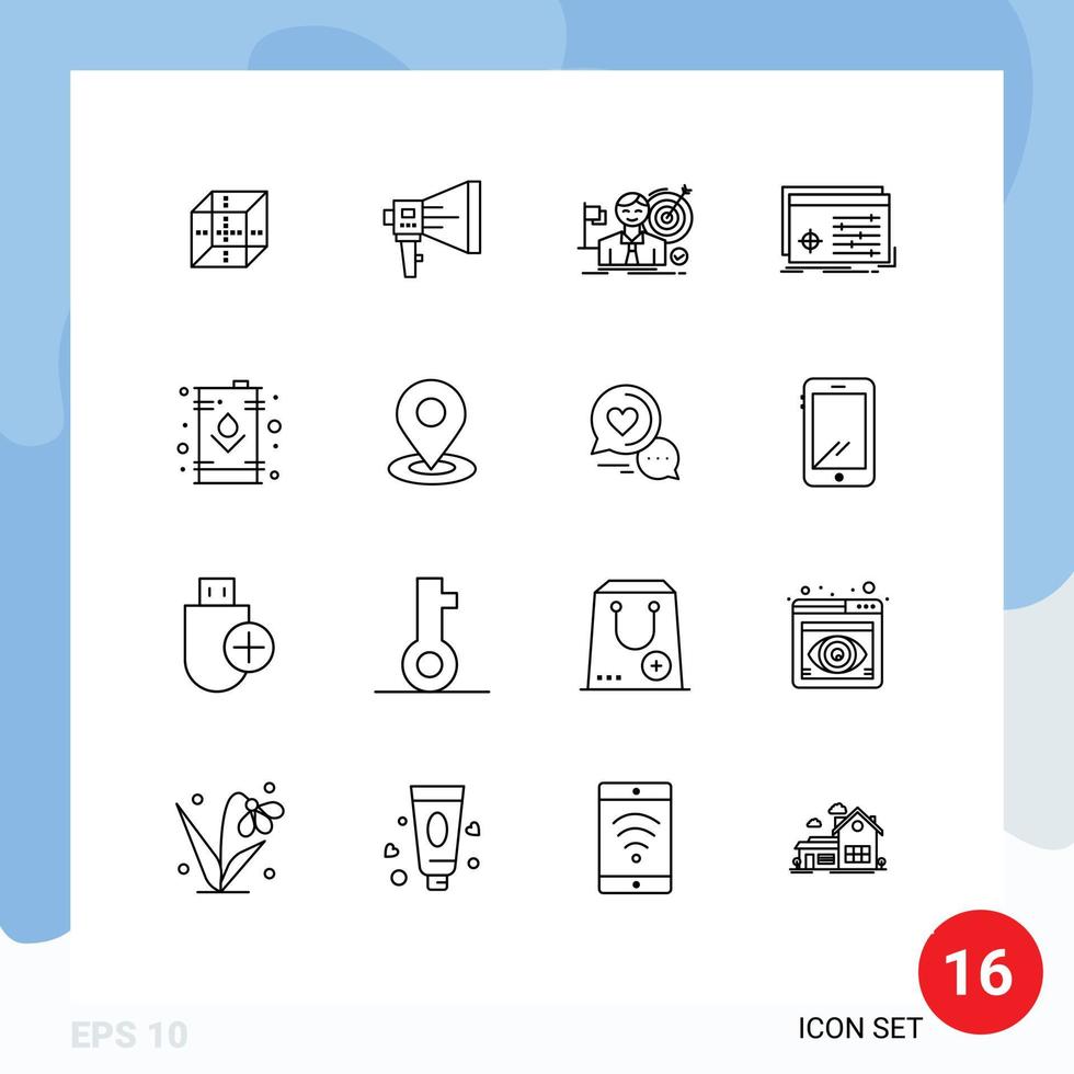 Pictogram Set of 16 Simple Outlines of object success megaphone market goal Editable Vector Design Elements