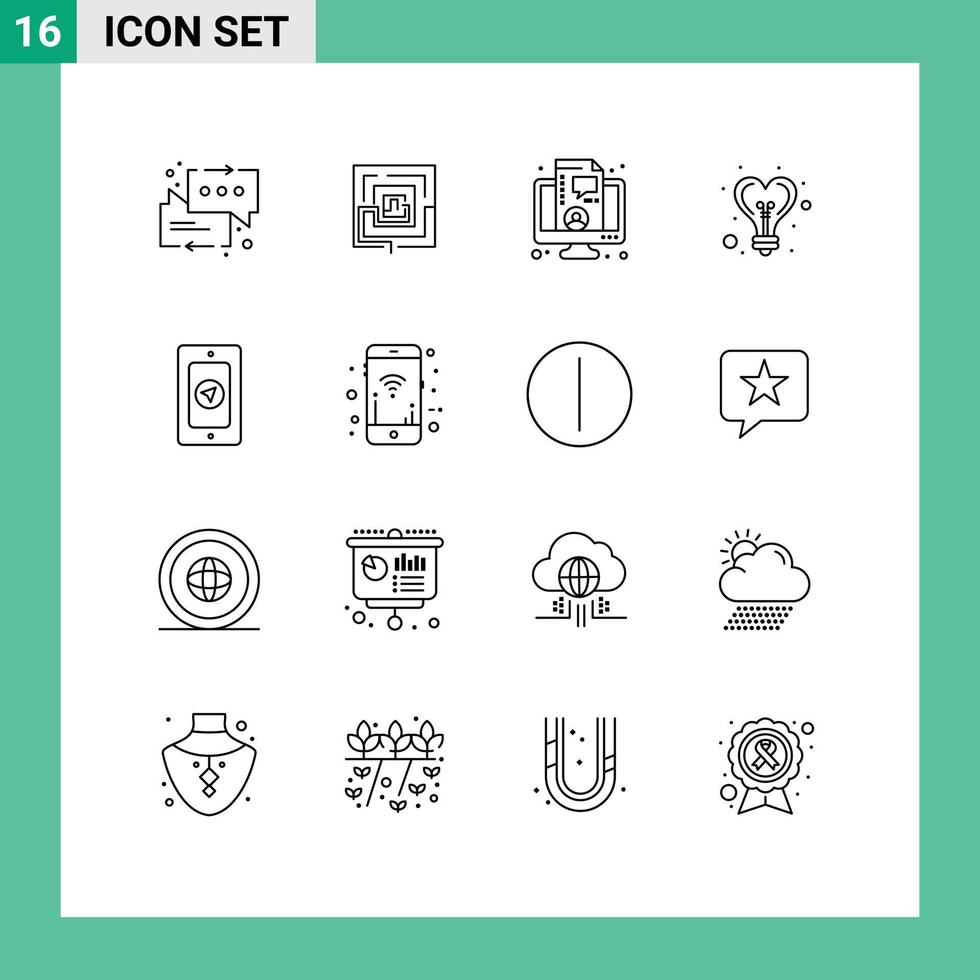 Pack of 16 creative Outlines of mobile light puzzel idea live Editable Vector Design Elements