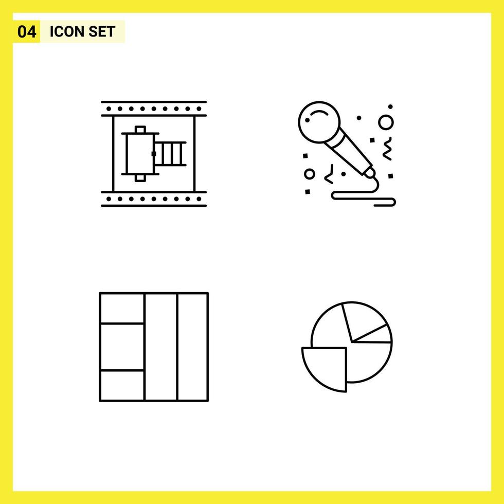 Stock Vector Icon Pack of 4 Line Signs and Symbols for cinema grid movie reel music analytics Editable Vector Design Elements