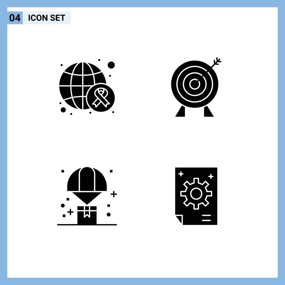 4 Thematic Vector Solid Glyphs and Editable Symbols of awareness delivery world investment parachute Editable Vector Design Elements