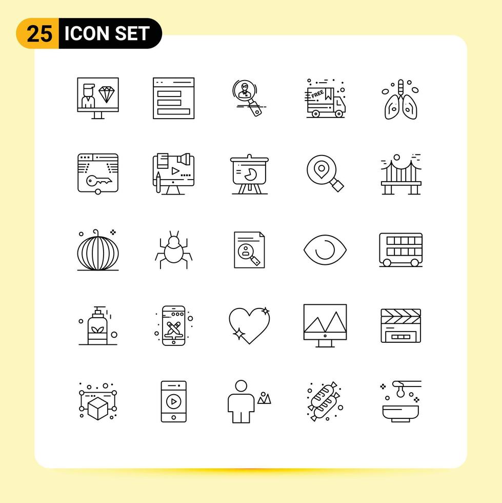 Set of 25 Modern UI Icons Symbols Signs for cyber monday resume user resources hunting Editable Vector Design Elements