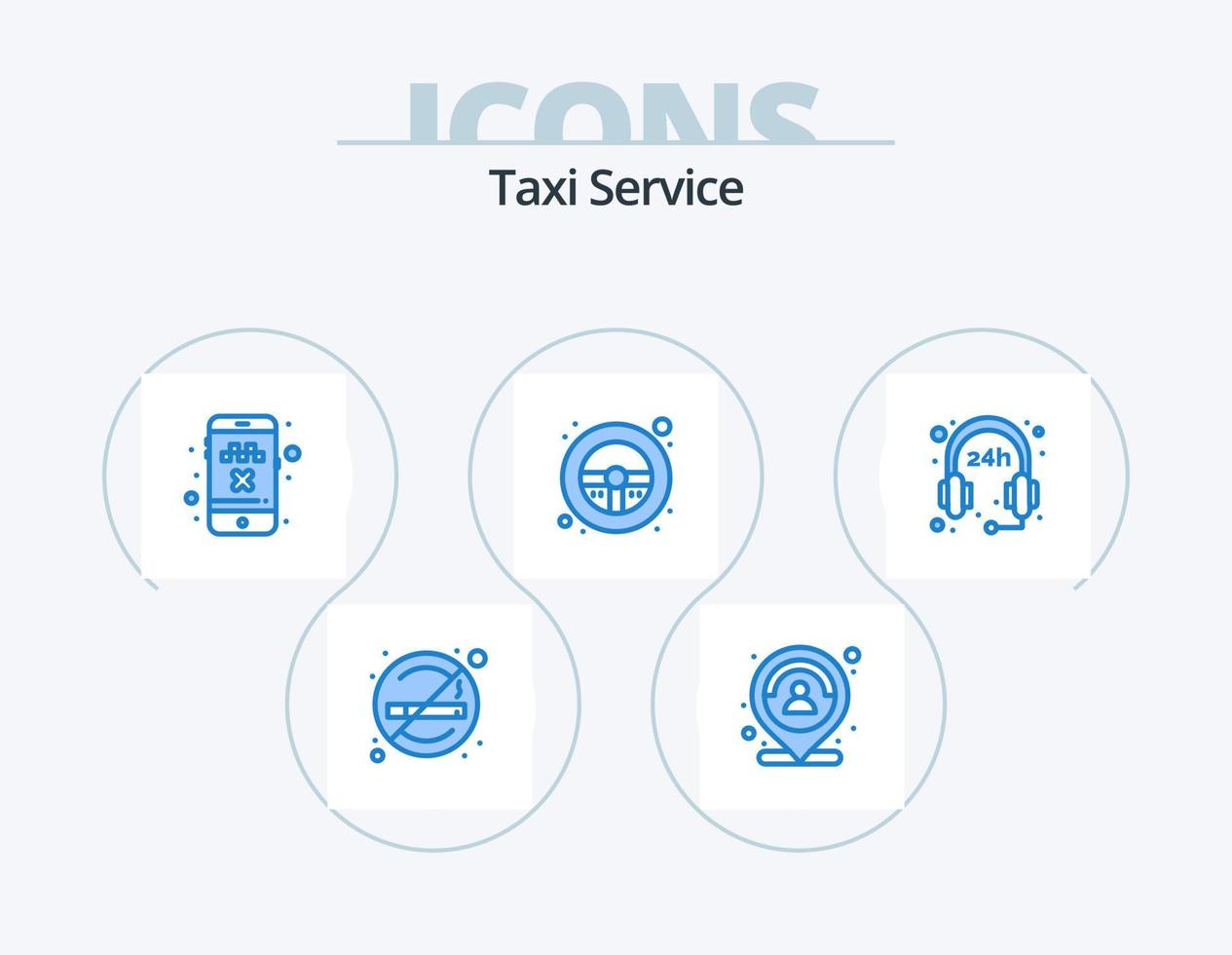 Taxi Service Blue Icon Pack 5 Icon Design. hours. steering wheel. person. steering. transport vector