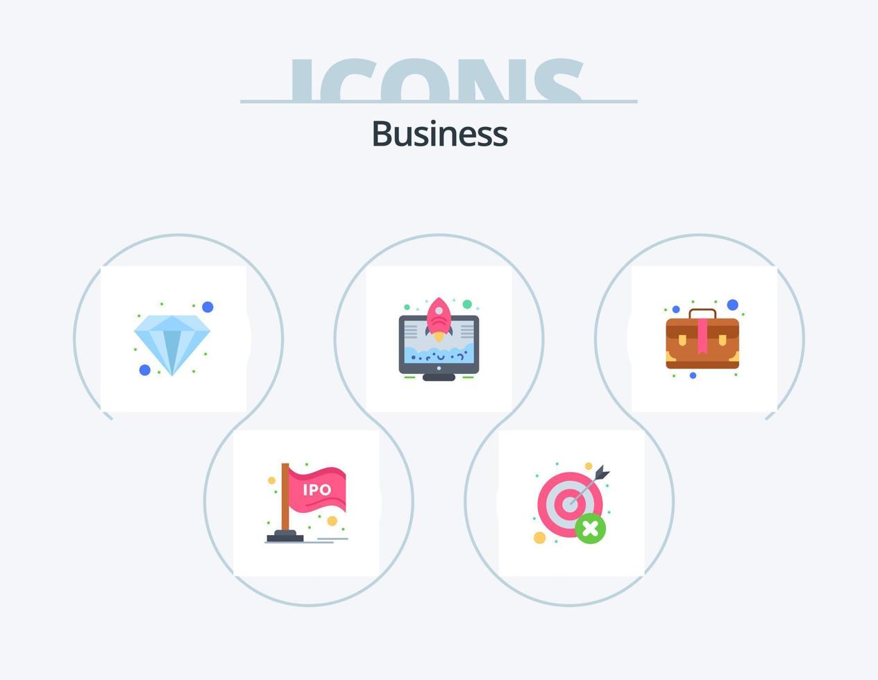 Business Flat Icon Pack 5 Icon Design. bag. startup. target. launch. value vector