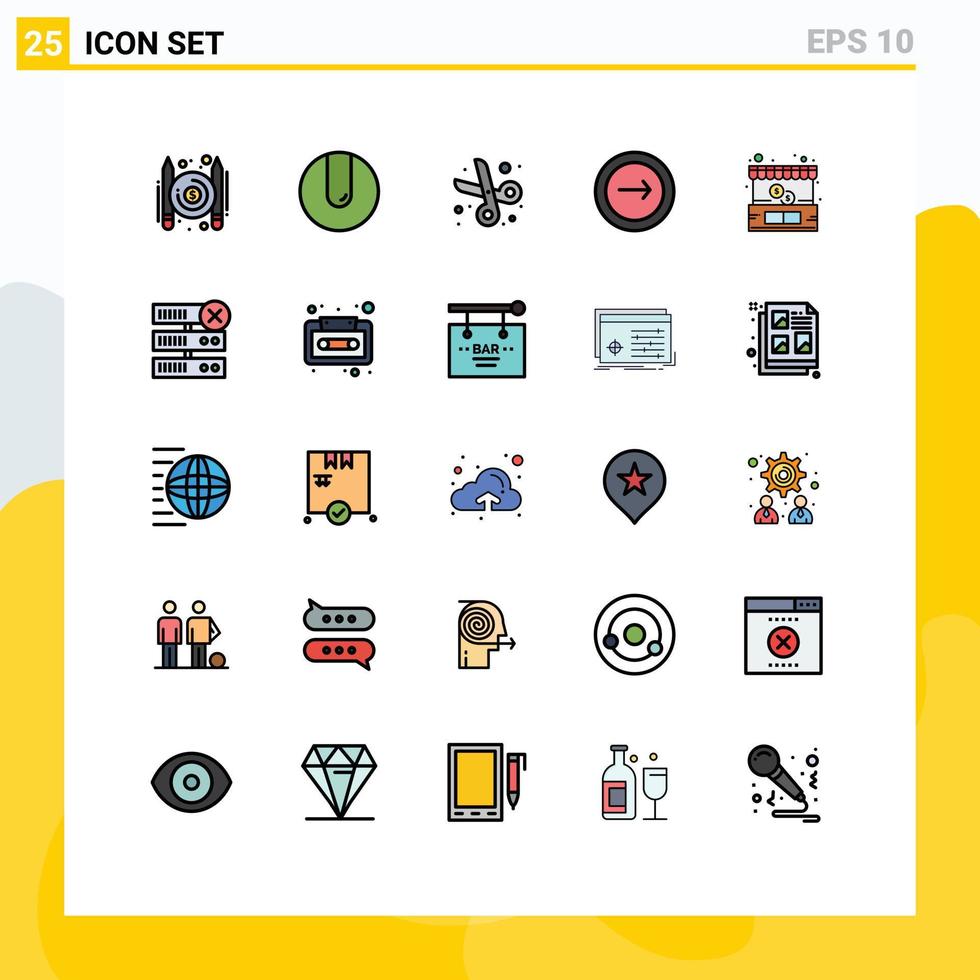 Group of 25 Filled line Flat Colors Signs and Symbols for ecommerce navigation cut mobile basic Editable Vector Design Elements