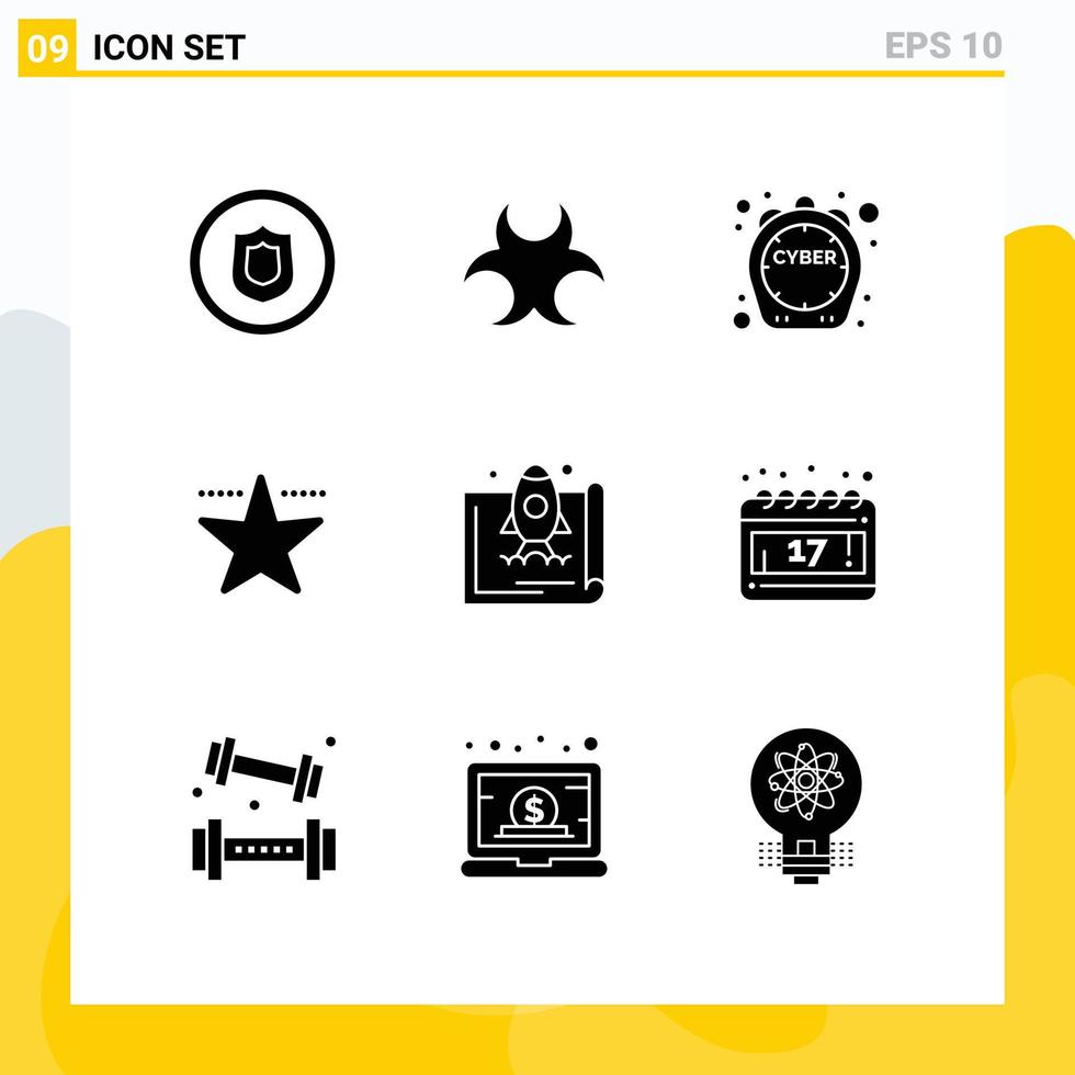 9 Universal Solid Glyphs Set for Web and Mobile Applications startup entrepreneur sale star cinema Editable Vector Design Elements