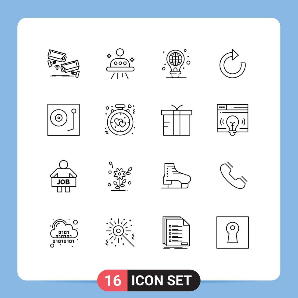 Modern Set of 16 Outlines and symbols such as music devices protection refresh arrow Editable Vector Design Elements