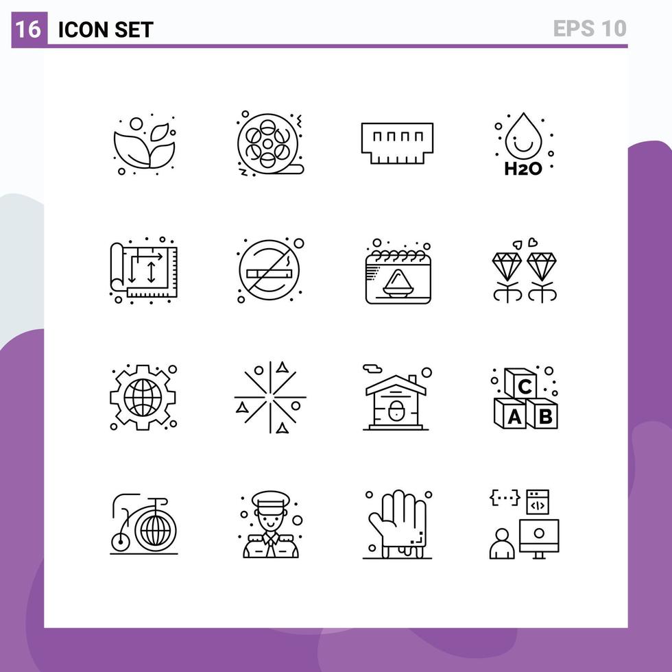 Group of 16 Modern Outlines Set for design water computers ho memory Editable Vector Design Elements