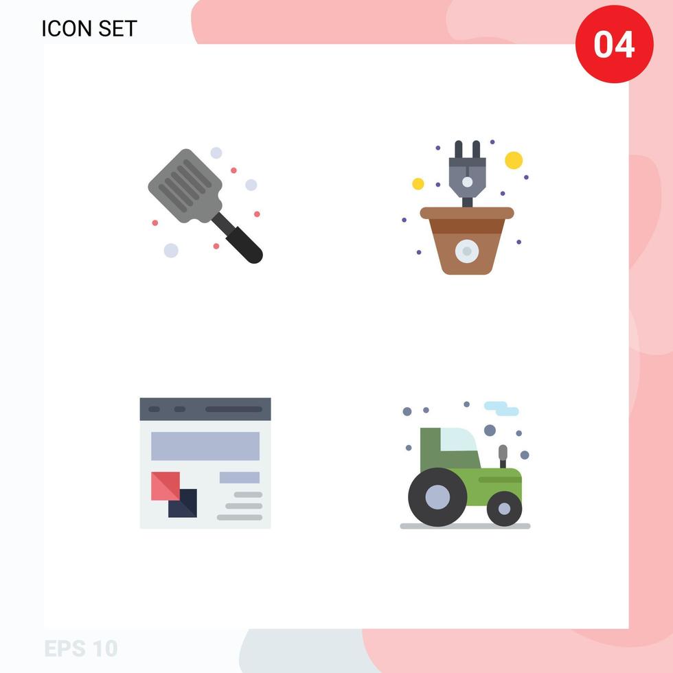 User Interface Pack of 4 Basic Flat Icons of baked renewable flipper plant develop Editable Vector Design Elements