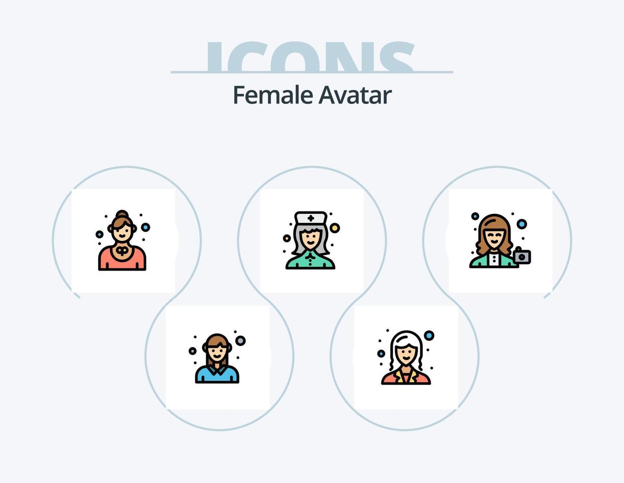 Female Avatar Line Filled Icon Pack 5 Icon Design. sword. fencing. profile. female. student vector