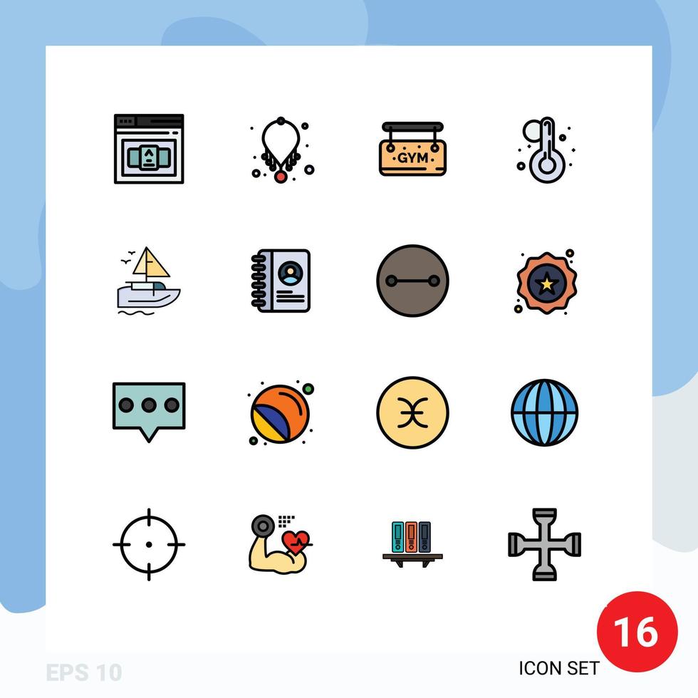 Set of 16 Modern UI Icons Symbols Signs for vessel ship gym boat temperature Editable Creative Vector Design Elements