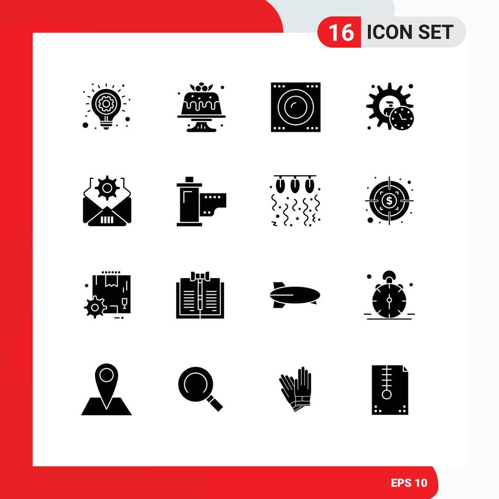 User Interface Pack of 16 Basic Solid Glyphs of time manager sweet executive technology Editable Vector Design Elements